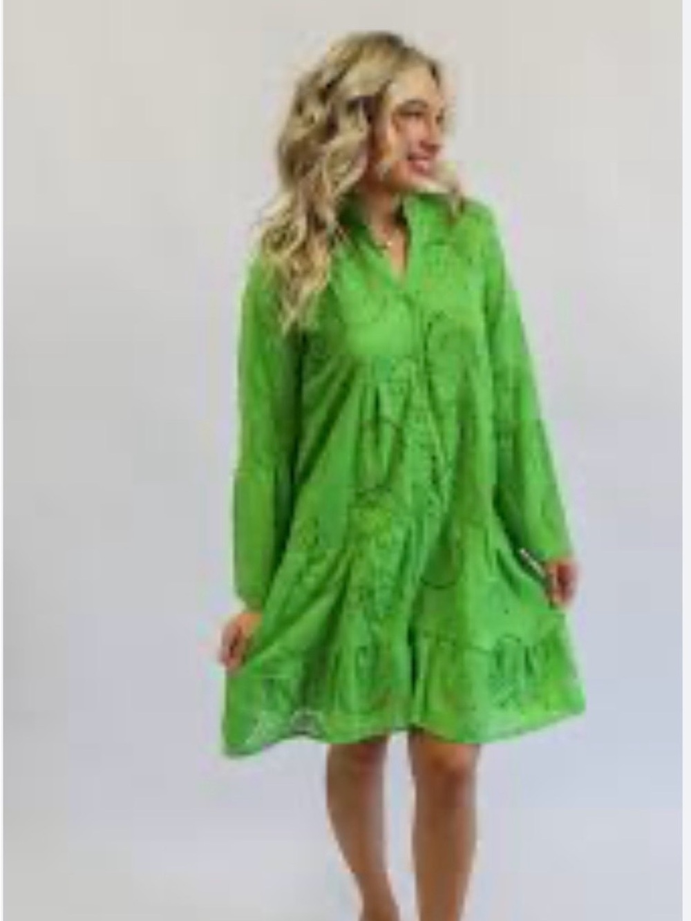 Cotton Green Eyelet Romantic Boho Hi Low Hem Dress Sz M Jillian Harris Style
